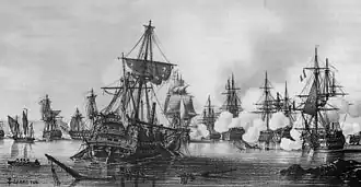 Capture of HMS Hannibal during the First Battle of Algeciras and before her recommissioning as Annibal in the French Navy.