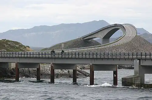 The Hulvågen Bridges with the Storseisundet Bridge in the background