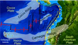 Map of the Carnegie Ridge showing the epicenter location of the 1942 earthquake