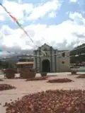 Plaza de Secado. The Church yard where the cocoa beans are sun dried