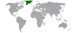 Map indicating locations of Denmark and Sri Lanka