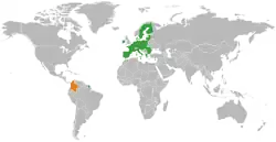 Map indicating locations of European Union and Colombia