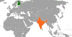 Map indicating locations of Finland and India
