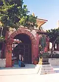 A statue of Henry Flagler stands guard at the King Street entry to the College.