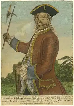 Engraving of Theyanoguin, copy of a lost painting believed to be by Williams
