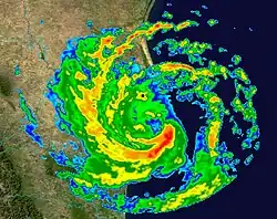 Image 26Radar image of Hurricane Erika making landfall over Northeastern Mexico (from Tropical cyclone observation)