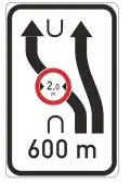Signboard – change of driving direction with indicated restriction