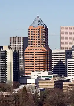 A high-rise downtown office building