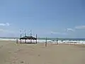 Wavy sea at Kalogria beach during a sunny winter day.