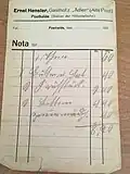 A handwritten restaurant order in Kurrent from the 1920s