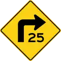 W1-1a (D) Turn right (25 mph speed limit)