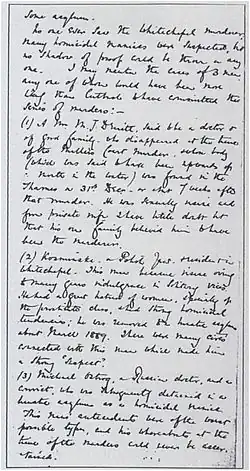 Melville Macnaghten's handwritten memo