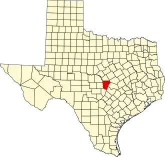 Map of Texas highlighting Burnet County