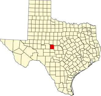 State map highlighting Concho County