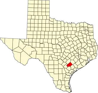 Map of Texas highlighting DeWitt County