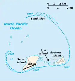 Location on Sand Island. Former runways in gray.