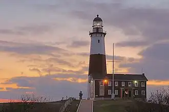 Sunrise over the Montauk Point Light in Montauk Point State Park.