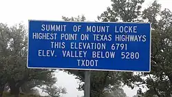 Elevation sign at terminus of Spur&nbsp;78 atop Mt. Locke at McDonald Observatory