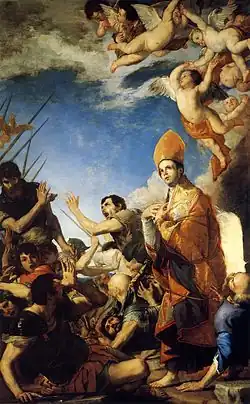 San Gennaro Emerging Unharmed from the Furnace, 1641-47 copper panel, 320 x 200&nbsp;cm., Royal Chapel of the Treasure of St. Januarius