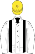 White, black braces, yellow cap