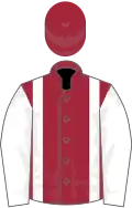 Maroon, white braces and sleeves, maroon cap