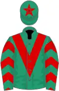 Emerald green, red chevron, chevrons on sleeves, star on cap