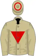 Beige, red inverted triangle, hoop on cap