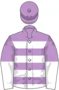 Mauve and white hoops, halved sleeves, mauve cap