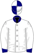 White, navy blue collar and cuffs, quartered cap