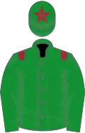 Green, maroon epaulets and star on cap