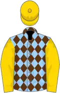 Madonna blue, brown diamonds, gold sleeves and cap