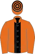 Orange, black panel, hooped cap