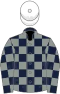 Dark blue and grey check, white cap