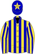Yellow, blue stripes, Blue cap