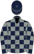 Dark blue and grey check, dark blue cap