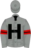 Grey, red armlets, grey cap