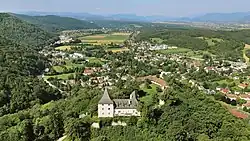 East view of Pitten with castle