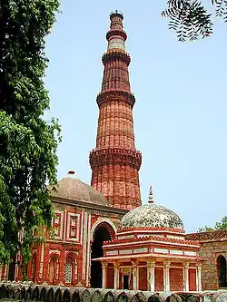 The Qutub Minar is the world's tallest brick minaret at 72.5 metres, built by Qutb-ud-din Aibak of the Slave dynasty in 1192 CE.[23]