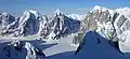 Left to right: Mount Johnson, Mount Wake, Mount Bradley, and Mount Dickey seen from the Moose's Tooth area
