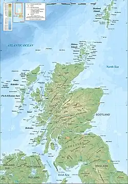 A map of Scotland showing physical features.