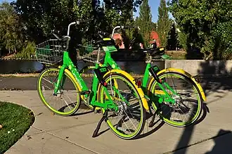 Renewable energy sources such as electric vehicles as well as solar- and wind-powered devices to combat global warming became popular during the 2020s. Scooter-sharing systems have become common in the street scene of the 2020s (especially in downtown areas), with Lime becoming popular.