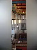 the coffered ceiling from the glass meeting room