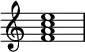 {
\override Score.TimeSignature #'stencil = ##f
\relative c' {
\clef treble
\time 4/4
<f a c e>1
} }